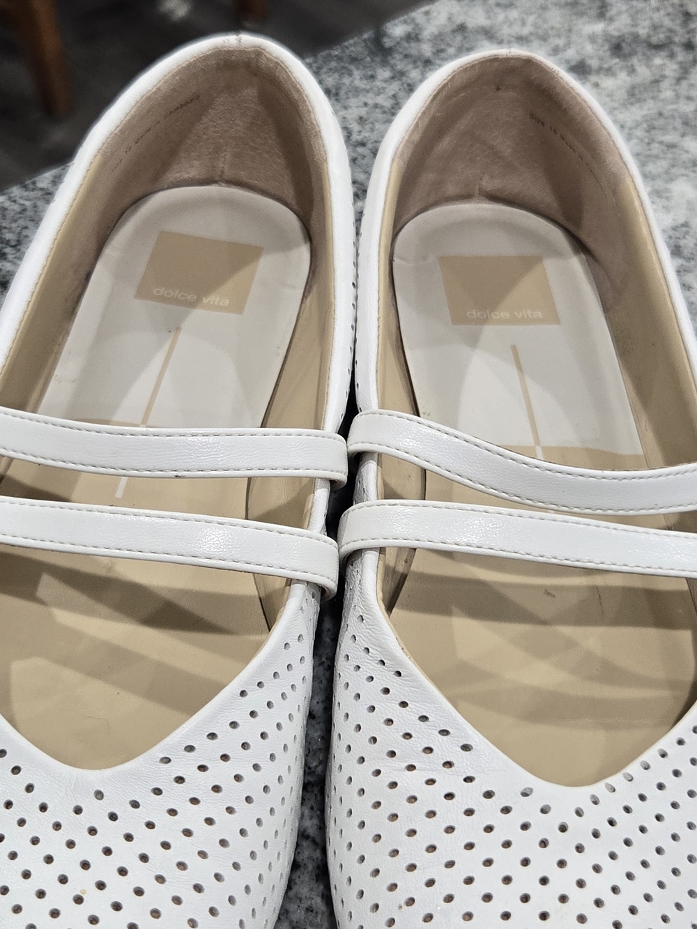 Dolce Vita White Perforated Dual-Strap Mary Jane Flats